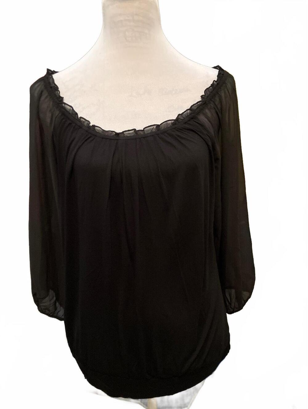 Preloved White House Black Market Black Sheer Sleeve Blouse